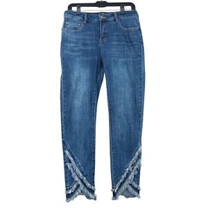 APNY New York Womens Blue Fringe Tulip Hem Ankle Jeans Medium Wash Size 10